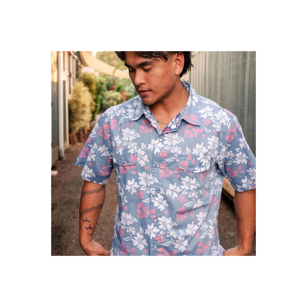 Tahitian Pareu SS Red White Blue Western Aloha