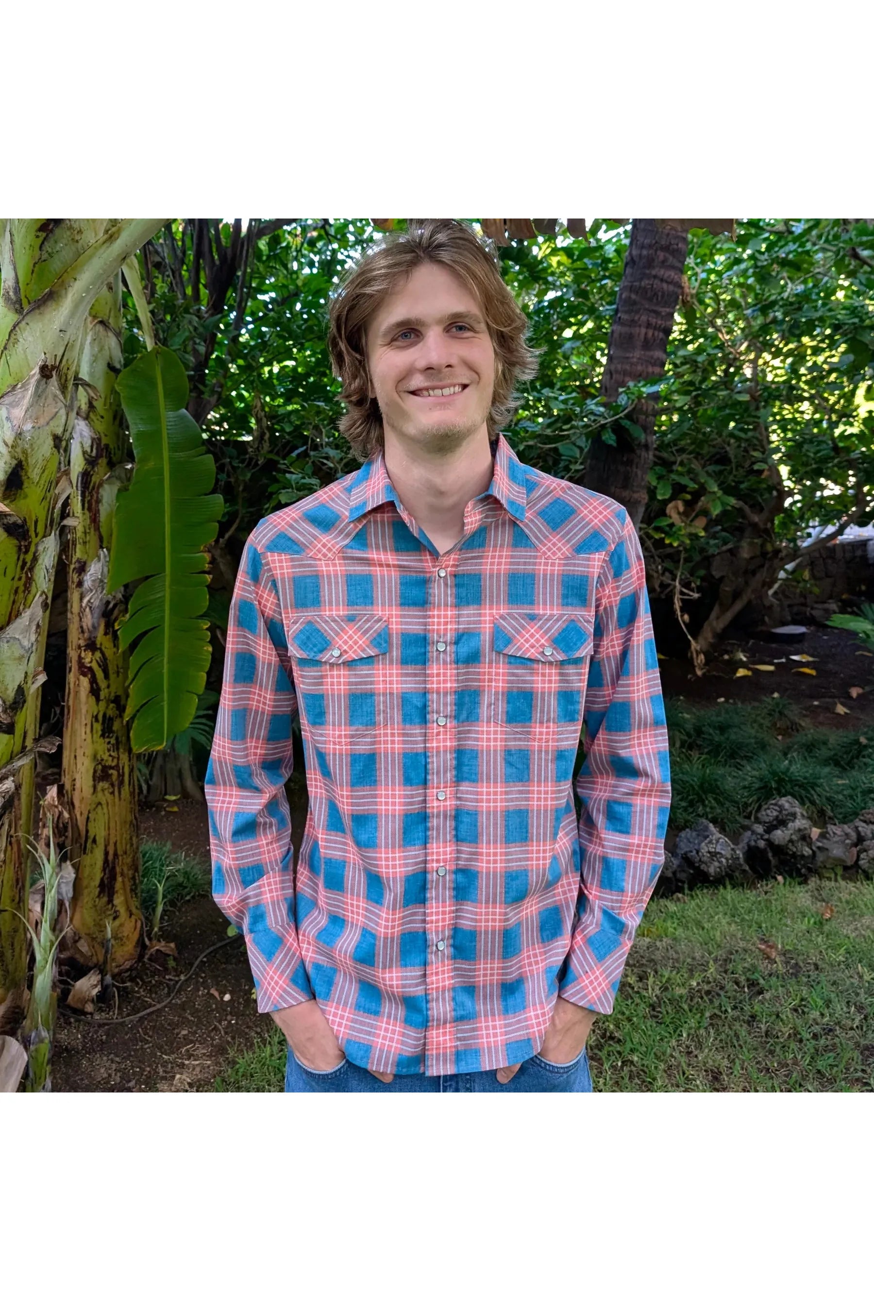 Palaka Nui LS Lava Red Western Aloha
