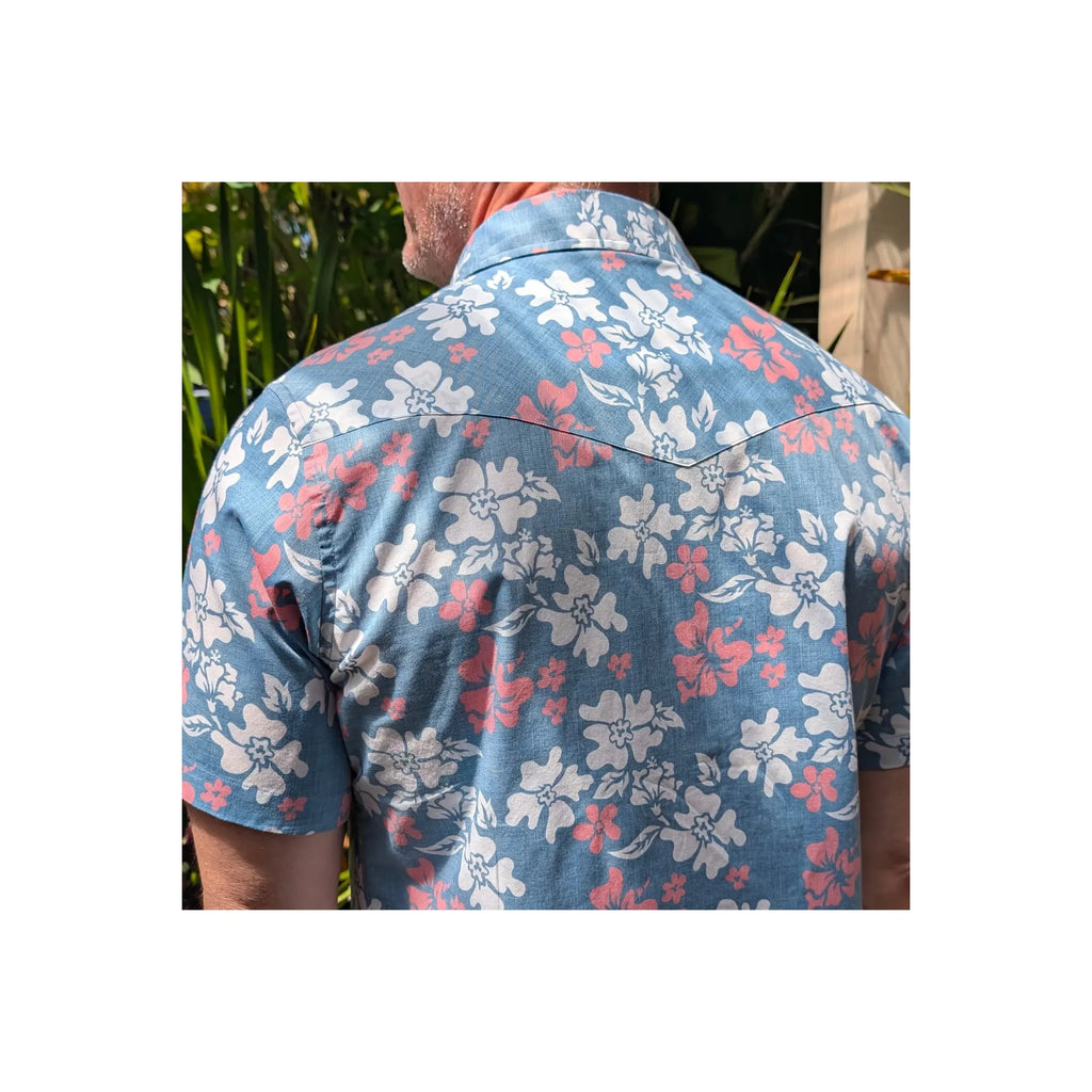 Tahitian Pareu SS Red White Blue Western Aloha