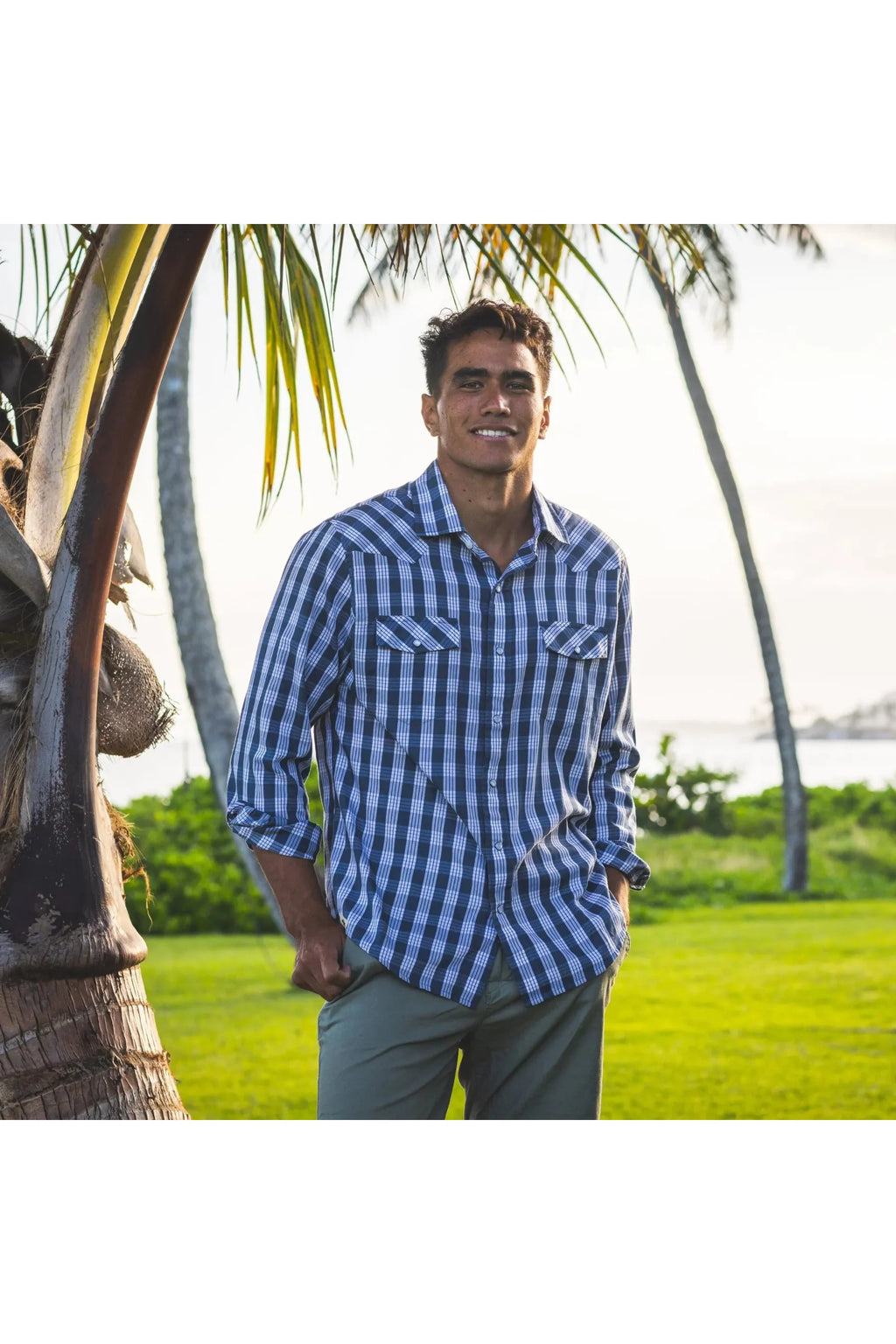 Palaka Yarn Dyed Western LS Navy Western Aloha